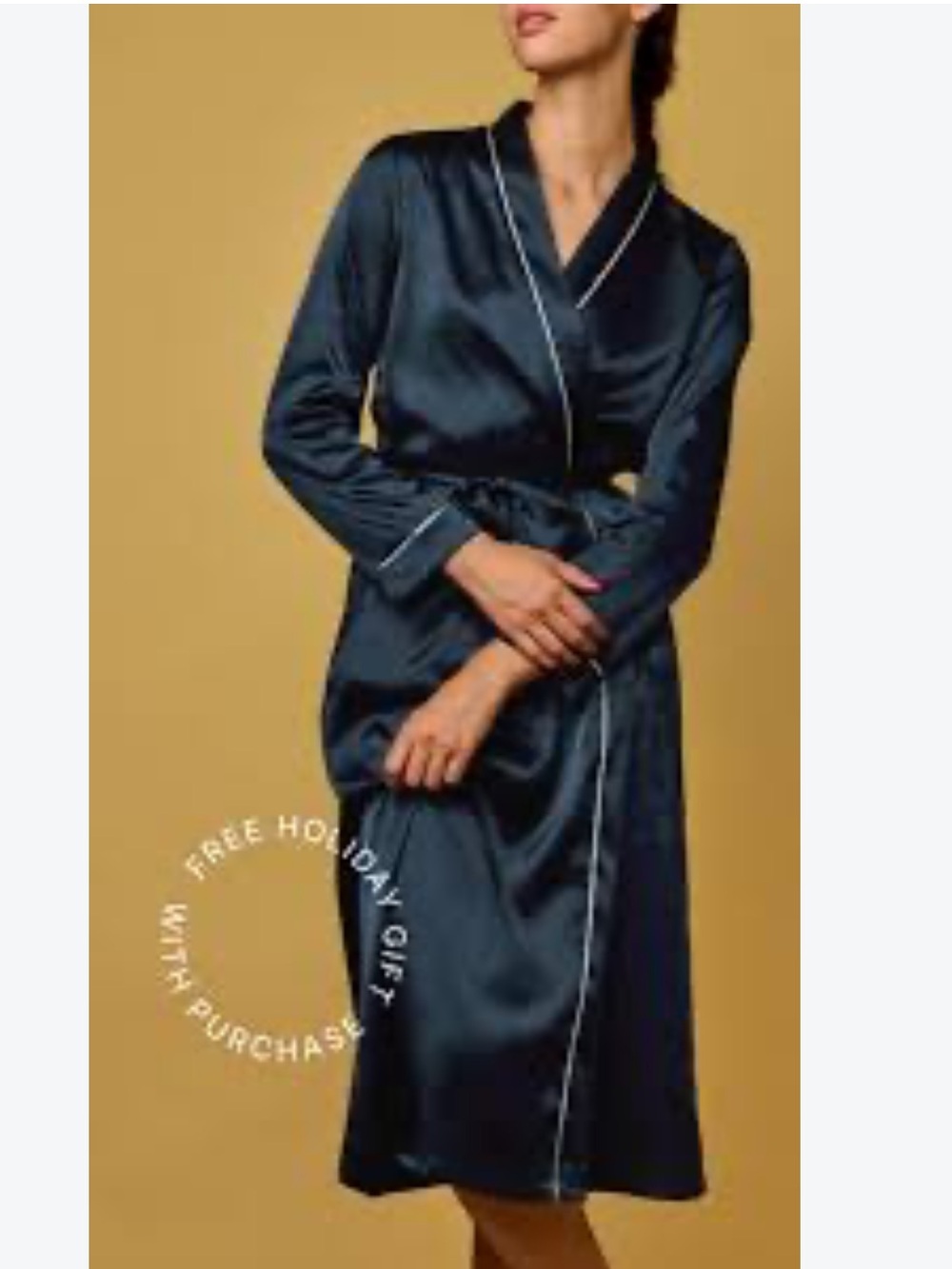Woodhouse Spa Robe One Size w MEASUREMENTS Blue Satin w White Piping + Pockets